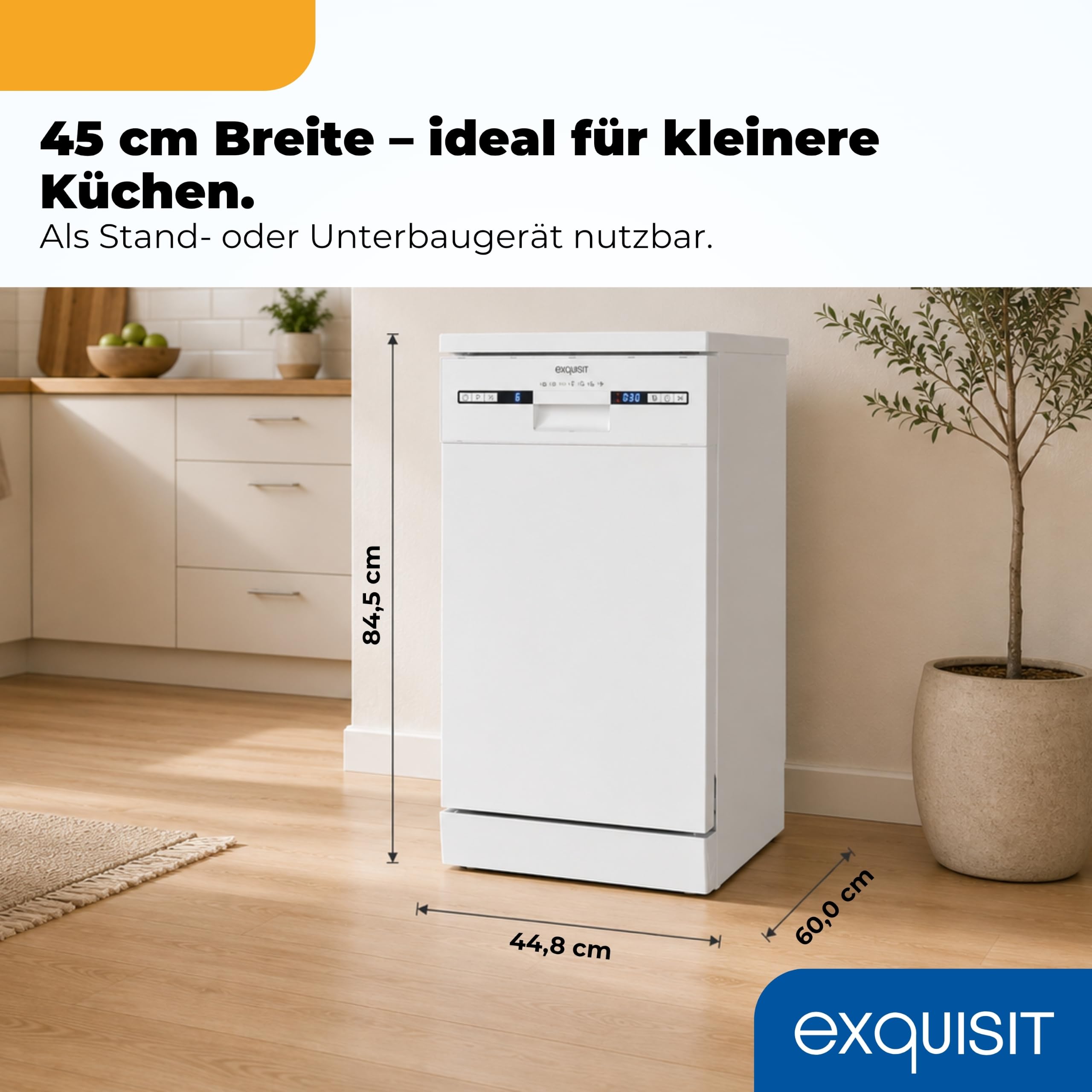 Exquisit Spülmaschine 45 cm Freistehender Geschirrspüler 9 Maßgedecke 7 Programme Eco-Modus 49 dB Energieklasse E GSP9309-030E Weiss
