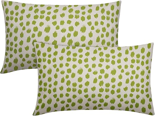 Almohadas Decorativas de Lunares Diseño Boho Verde Lima Crema 12x20 Juego de 2 Estampado Moderno de Pinceladas Fundas de Almohada Decorativas para