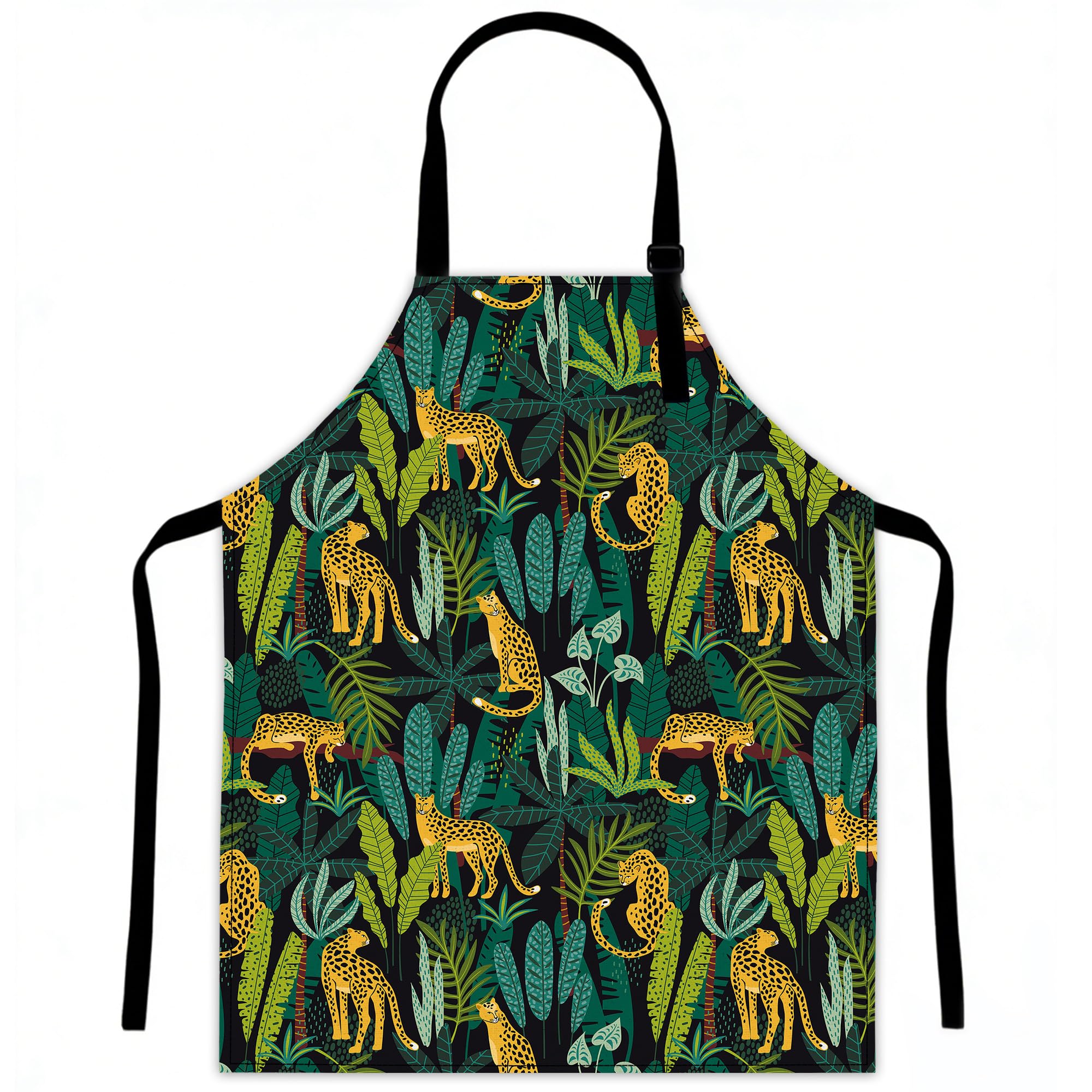 Lqebuy Women's Leopard Tropical Jungle Kitchen Aprons Adjustable Cooking Apron Bib For Men Chef Cooking Baking Gardening