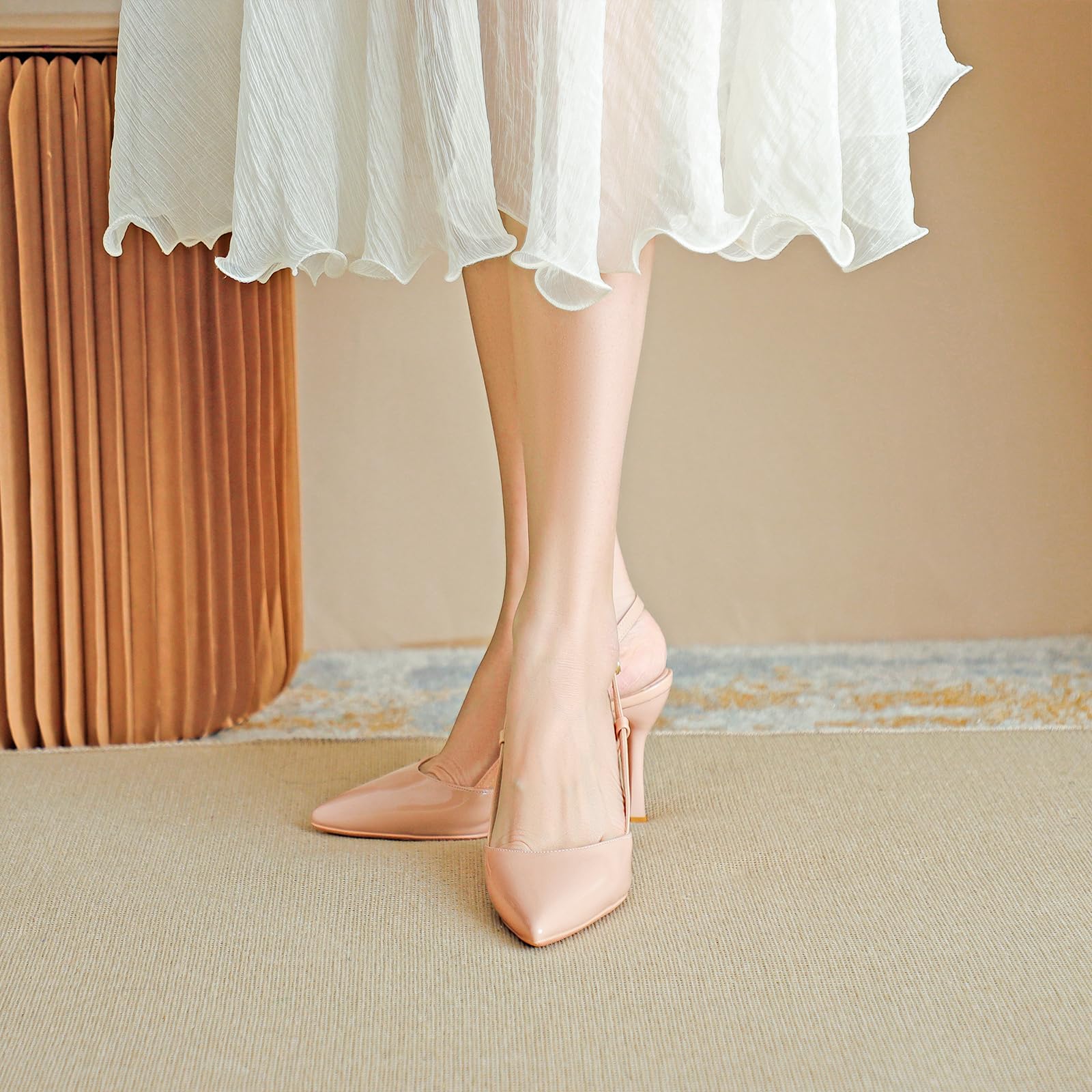 Donna Sandali Tacco Alto Slingback Punta Affilata Texture Pelle Verniciata Comodo Camminabile Ufficio Quotidiano Festa