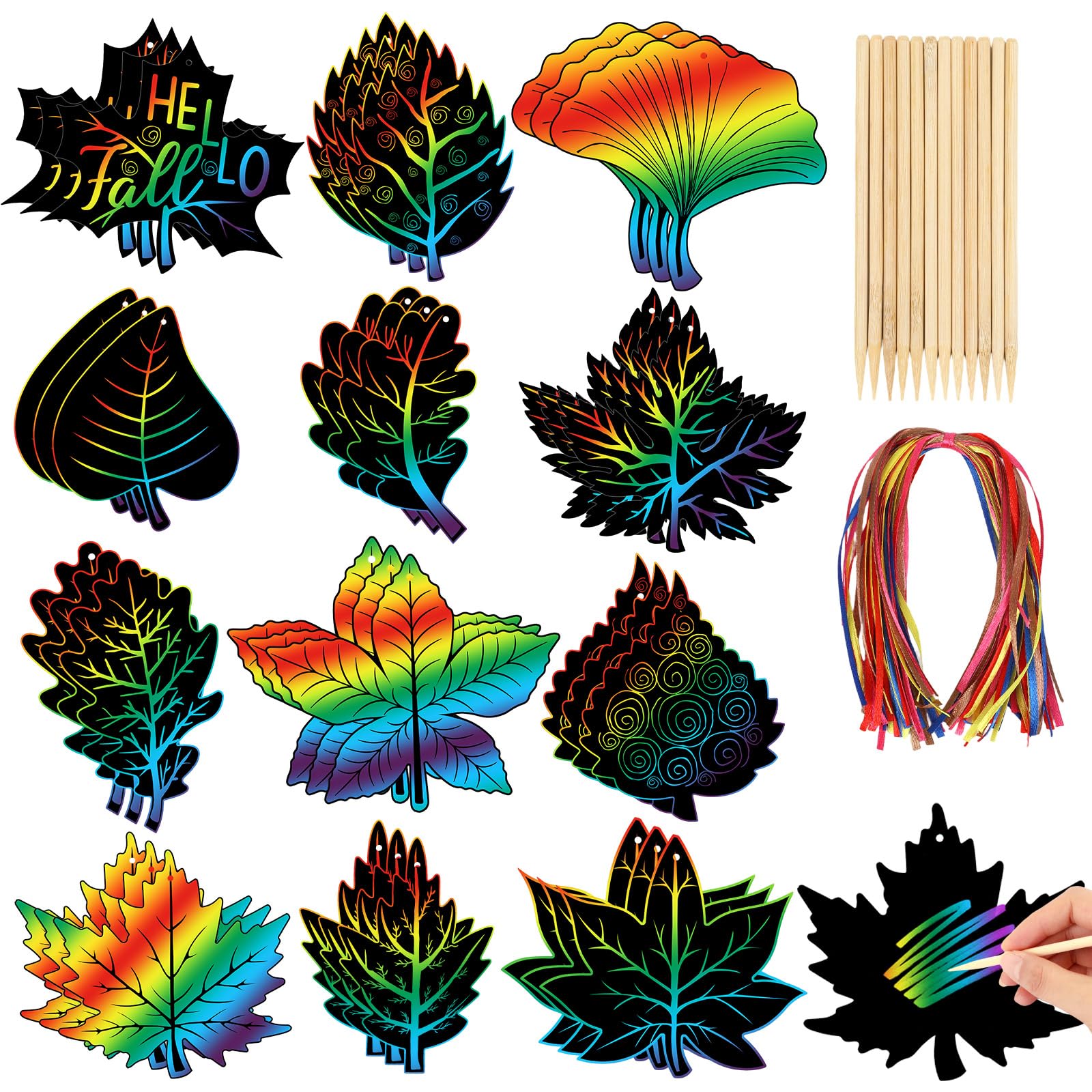 JULMELON 36Pcs Autumn Leaves Scratch Cards Art Craft Kits, Fall Crafts — image 1