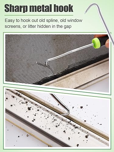 Miniatura 4 de Kit de reparación de pantalla herramientas de pantalla 3 en 1, incluyendo rodillo de pantalla, ranura de pantalla de 0.14 pulgadas x 32 pies, gancho