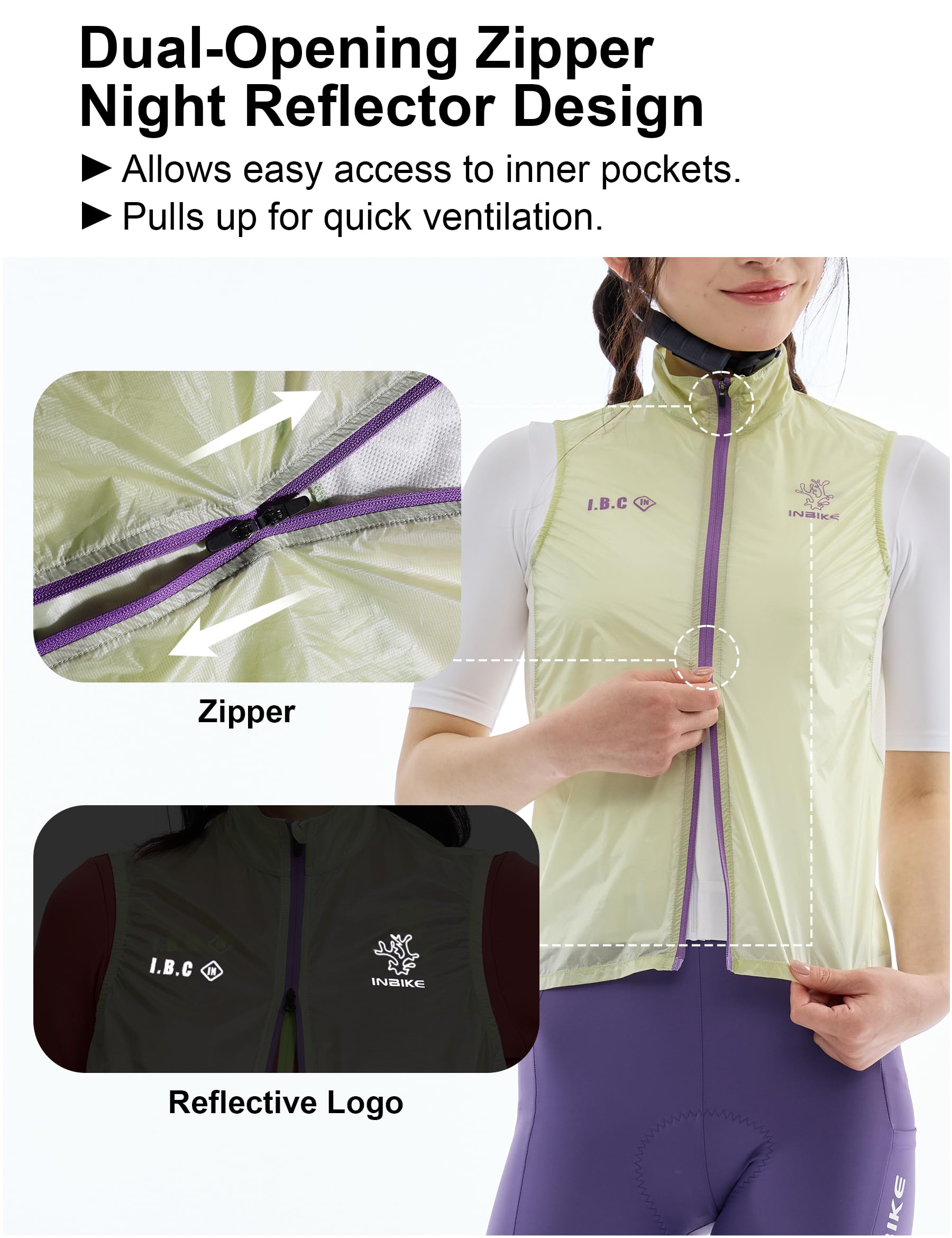 INBIKE Chaleco Ciclismo Ligero Mujer Cortaviento Impermeable Transpirable Suave para MTB Running Senderismo Trekking Golf Cotidiano FY744