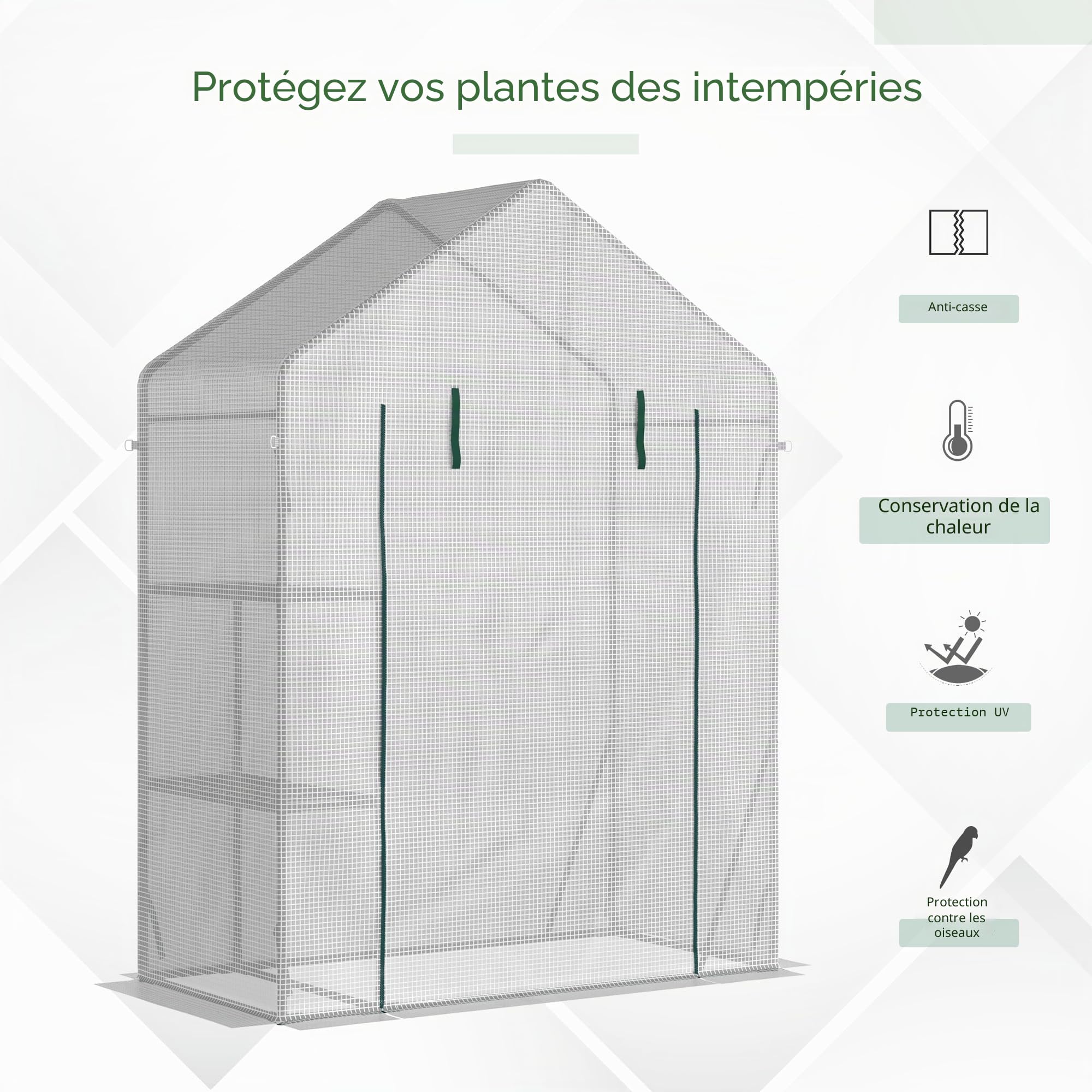 Outsunny Serre Walk-in Portative 2 Niveaux 143x73x195cm Vert