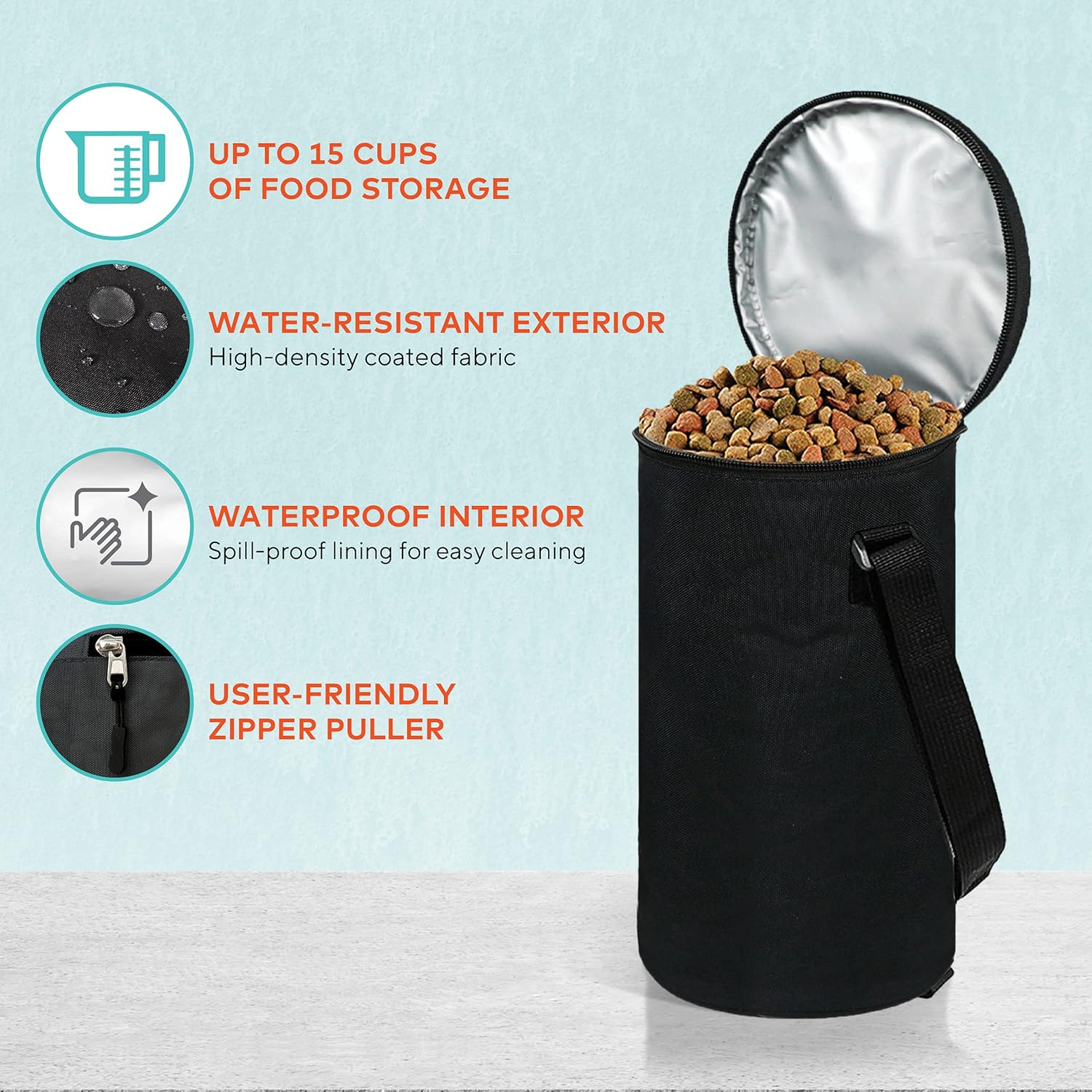 Pet Supplies : ARCA PET Travel Food Bag & Bowl Kit for Food and Water - 15 Cup Cat & Dog Food Bag with 2 Collapsible Bowls - Kibble Bag for Camping and Travel (Black) : 