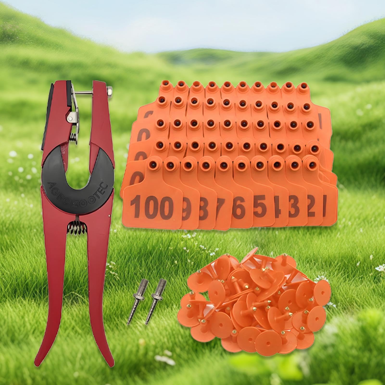 Boucles d'Oreilles pour Bovins | Étiquettes De Marquage Pour Bétail | Numéro 001-100 Boucles Auriculaires Avec Applicateur Pour Gestion Du Bétail Identification Moutons Bovins Chèvres