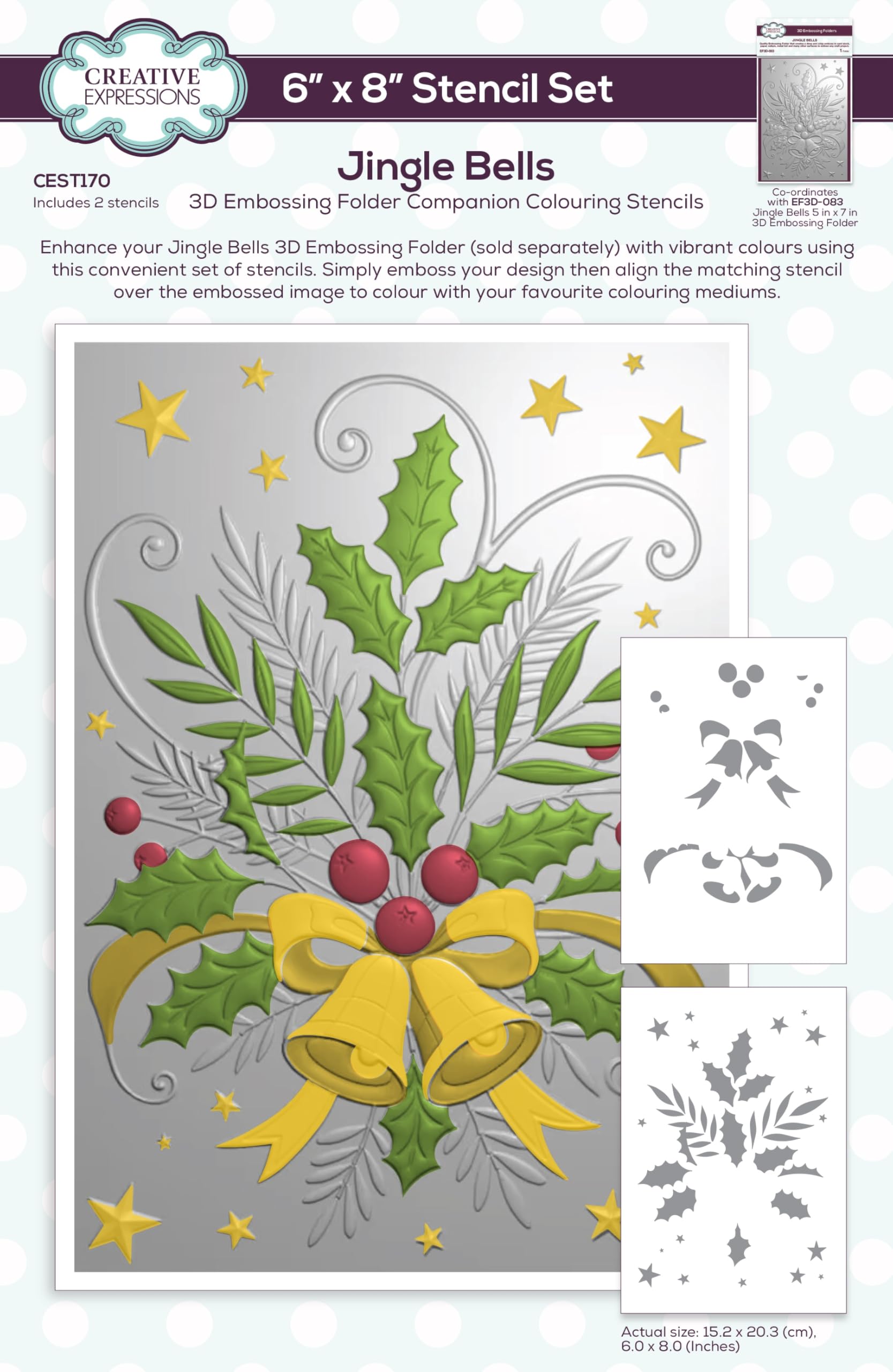 Creative Expressions Jingle Bells Companion Colouring Stencil 6 in x 8 in Set of 2, Cream, 6 x 8 in