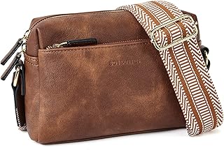 BOSTANTEN Small Crossbody Purse for Women Triple Zip Cell Phone Leather Shoulder Handbag with Wide Guitar Strap Brown
