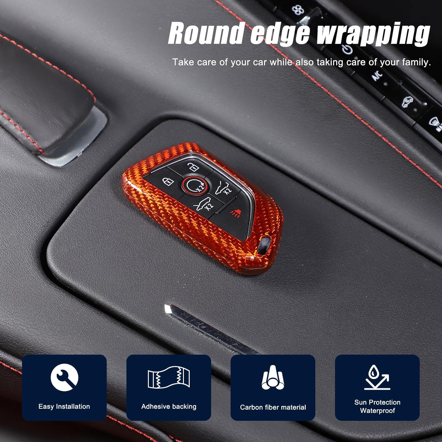 Key Fob Case Cover for Chevrolet Corvette C8 2020-2025, Real Carbon Fiber Key Fob Remote Cover Shell Car Key Protection (Orange)