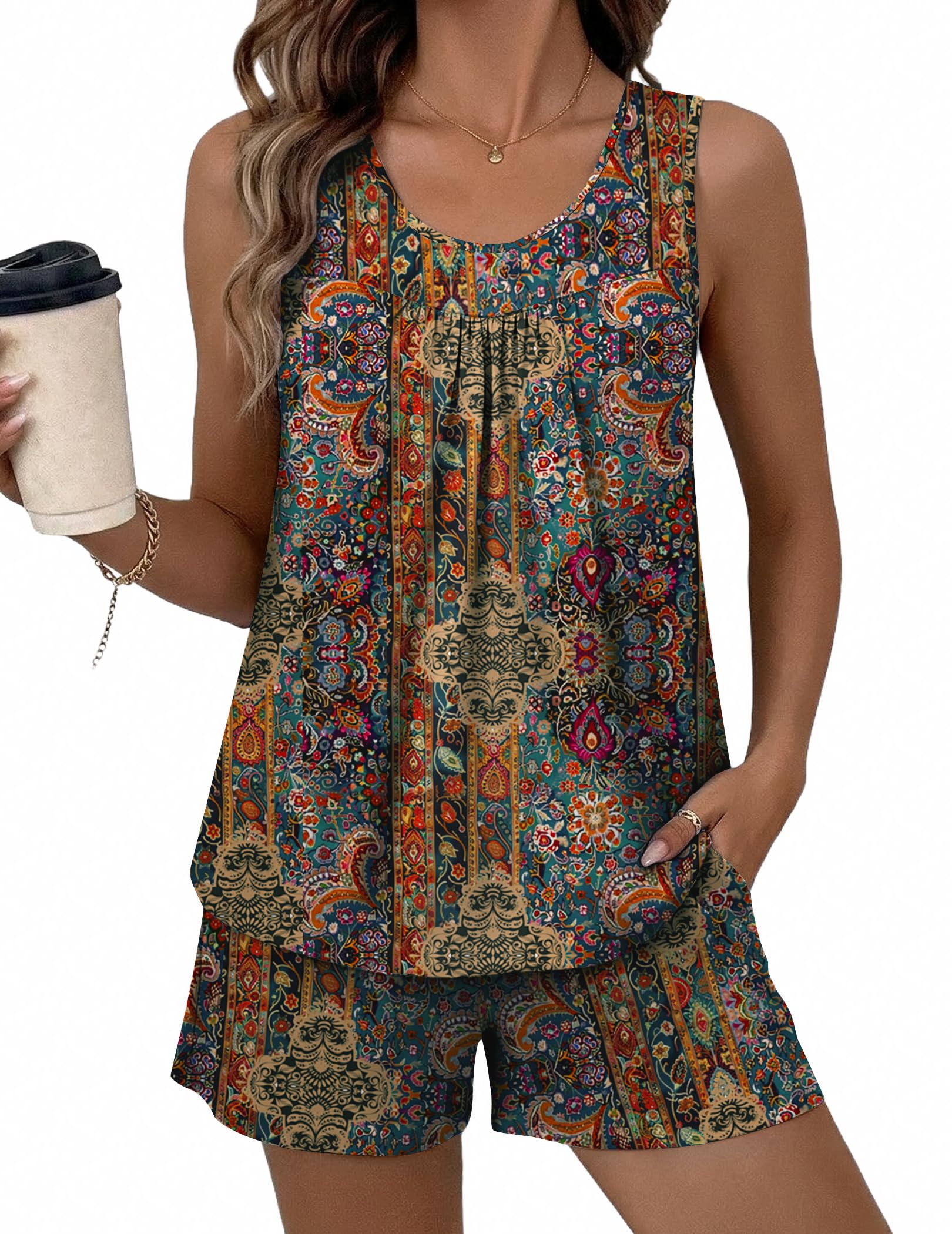 Ekouaer Women Sleeveless Pajama Set Summer Tank Top Pjs 2 Piece Lounge Set