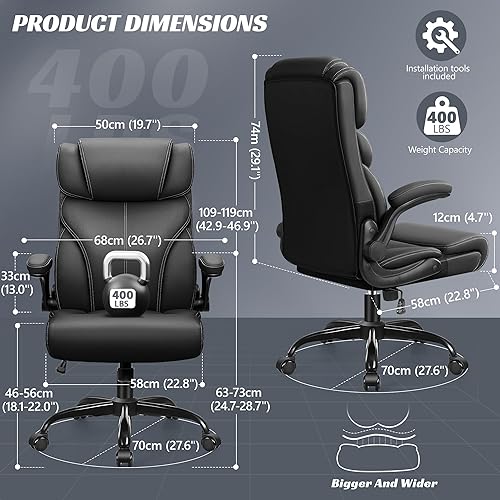 Miniatura 2 de Silla de oficina, ergonómicas grandes y altas sillas de escritorio para computadora, silla ejecutiva de cuero transpirable con reposabrazos