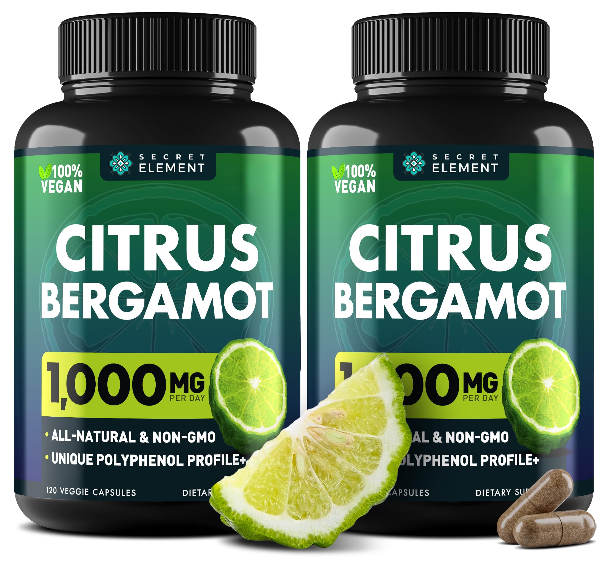 Citrus Bergamot Extract 1000mg for Women and Men – Polyphenol-Rich Bergamot Capsules for Daily Wellness, Non-GMO, Gluten Free, 120 Vegan Bergamot Capsules, Pack