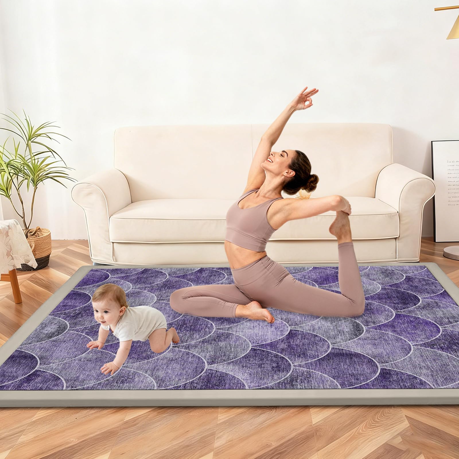 Tappeto Gioco Bambini, Extra Spesso 2 CM, Tappeto attività Morbido con Imbottitura Spessa per Tempo a Pancia in Giù, Base Antiscivolo Sicura per Gattonamento Viola 200 x 260cm
