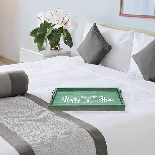 Miniatura 4 de Elegant Designs HG2000-AHH Margarita Drinks Lime Bar - Bandeja decorativa de madera para servir con asas, 15.50 x 12 pulgadas, Aqua Wash Happy Hour