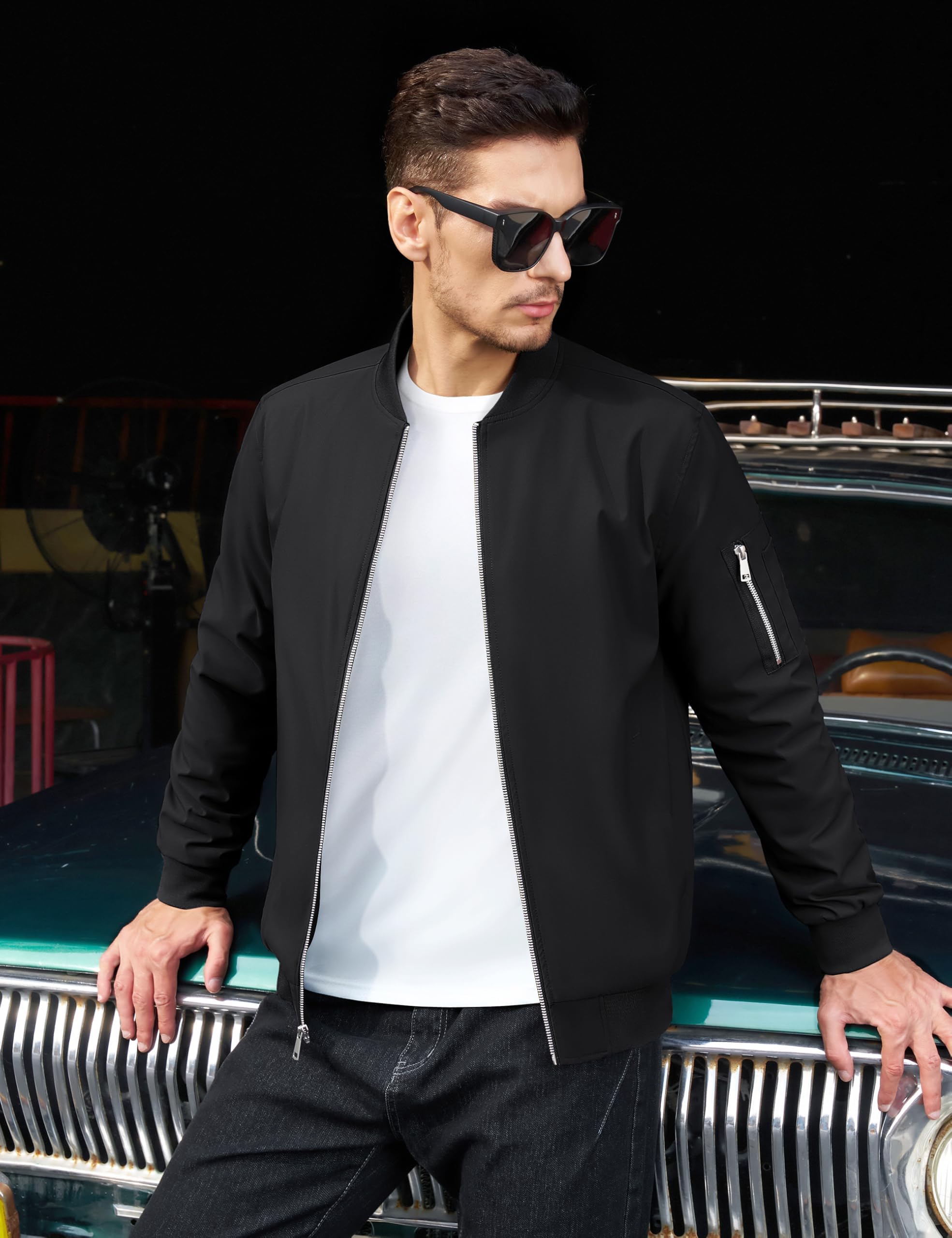 TACVASEN Giacca bomber da uomo, elegante, casual, leggera, estiva, elegante, sottile, leggera, impermeabile, antivento, per primavera e autunno, nero, M, Nero , M