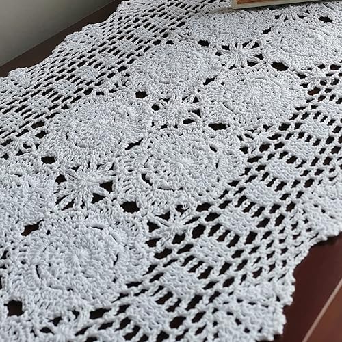 Miniatura 6 de Phantomon Camino de mesa de encaje, mantel rectangular hecho a mano, manteles individuales florales de ganchillo, 100% algodón (blanco floral, 15 x