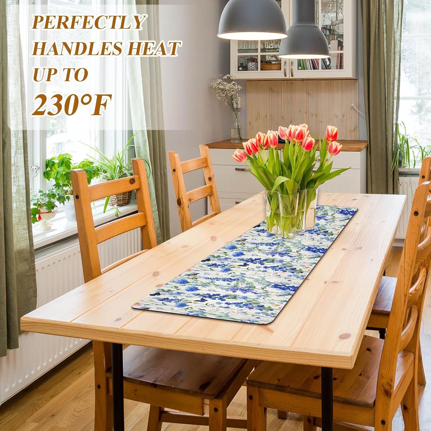 Dark Bluebonnet Cornflower Table Runner 39.3 x11.8 IN Long Trivet Runner Heat Resistant for Hot Dish Pots Pans 2 in 1 Trivet Pot Holder Anti Slip Waterproof Decor Hot Plates Mat Kitchen Counter