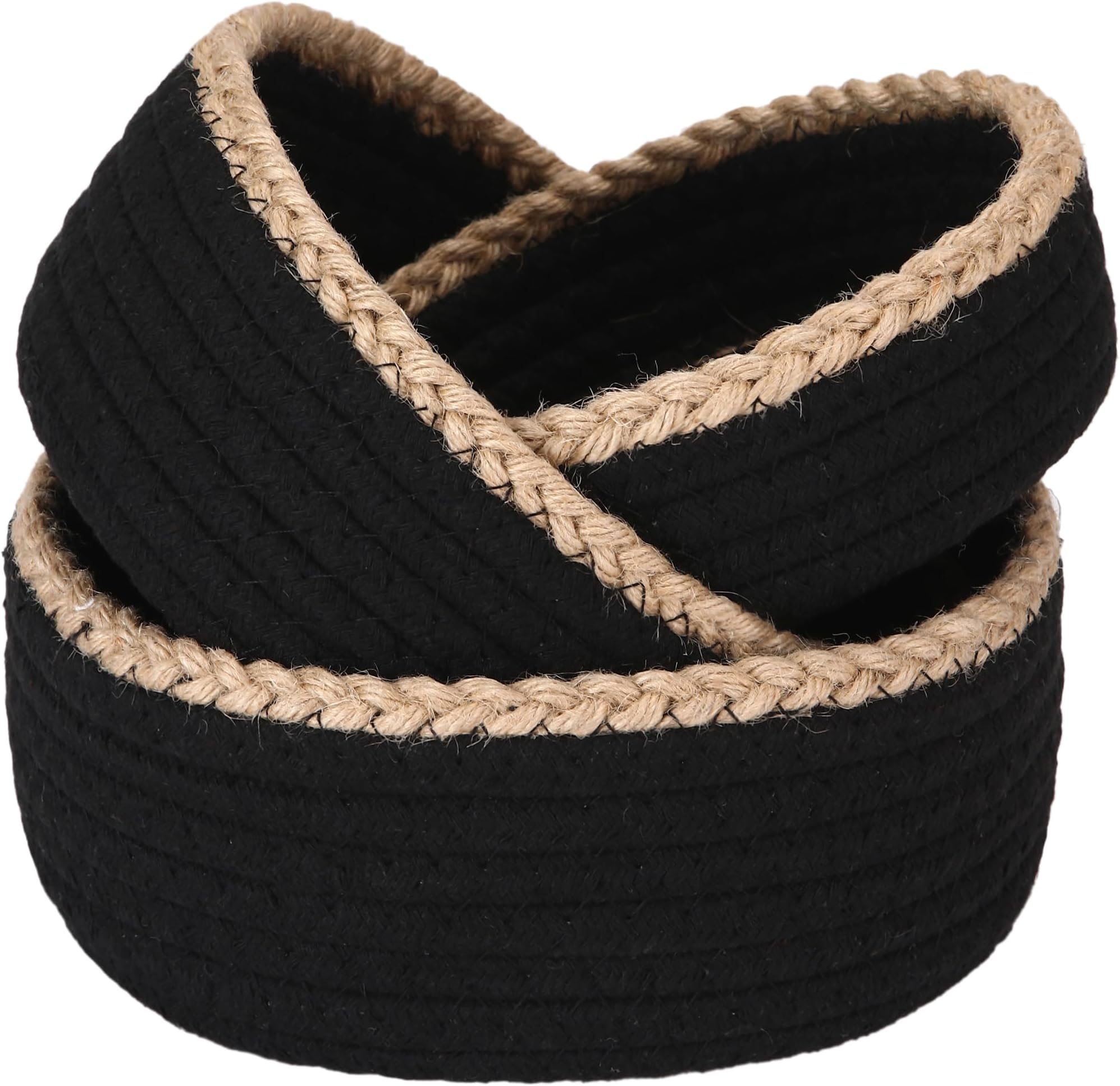 Sea Team 3-Pack Small Cotton Rope Storage Basket Set - Portable Round Organizers with Jute Braid for Small Items, Keys, Makeup & Trinkets