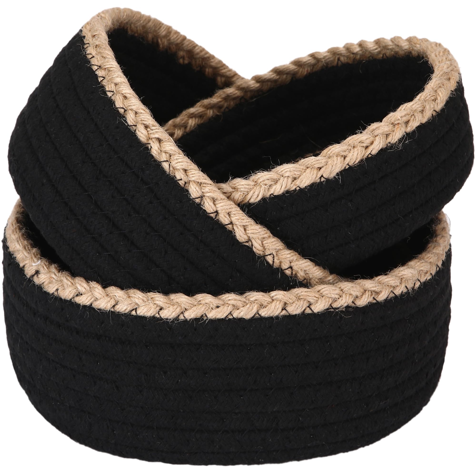 Sea Team 3-Pack Round Cotton Rope Baskets Jute Braided Portable Storage Set