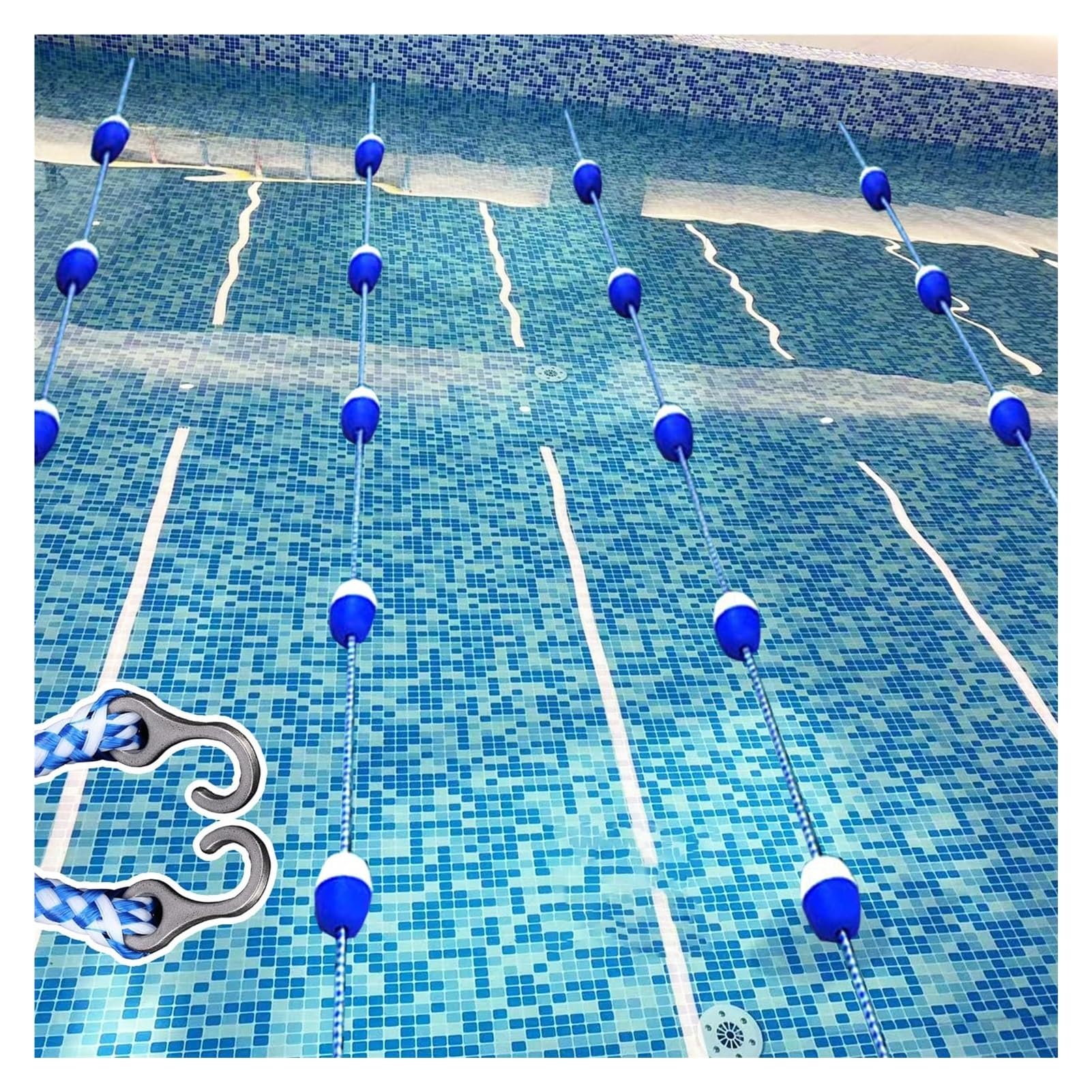 Kit de cordes de sécurité réglables pour piscine, cordes de couloir haute visibilité de 14 m, séparateur de zone de baignade pour piscines peu profondes et profondes, marqueurs de piscine du