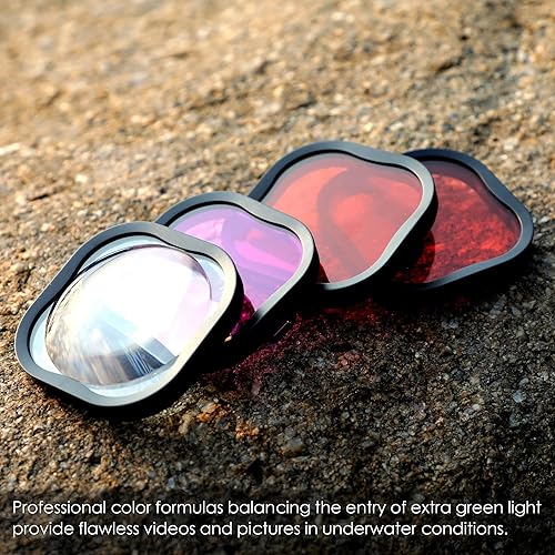 Miniatura 8 de YALLSAME Filtro de buceo con rojo magenta esnórquel rojo + 5 macro para GoPro Hero 11, 10, 9, 8, carcasa oficial negra, ideal para