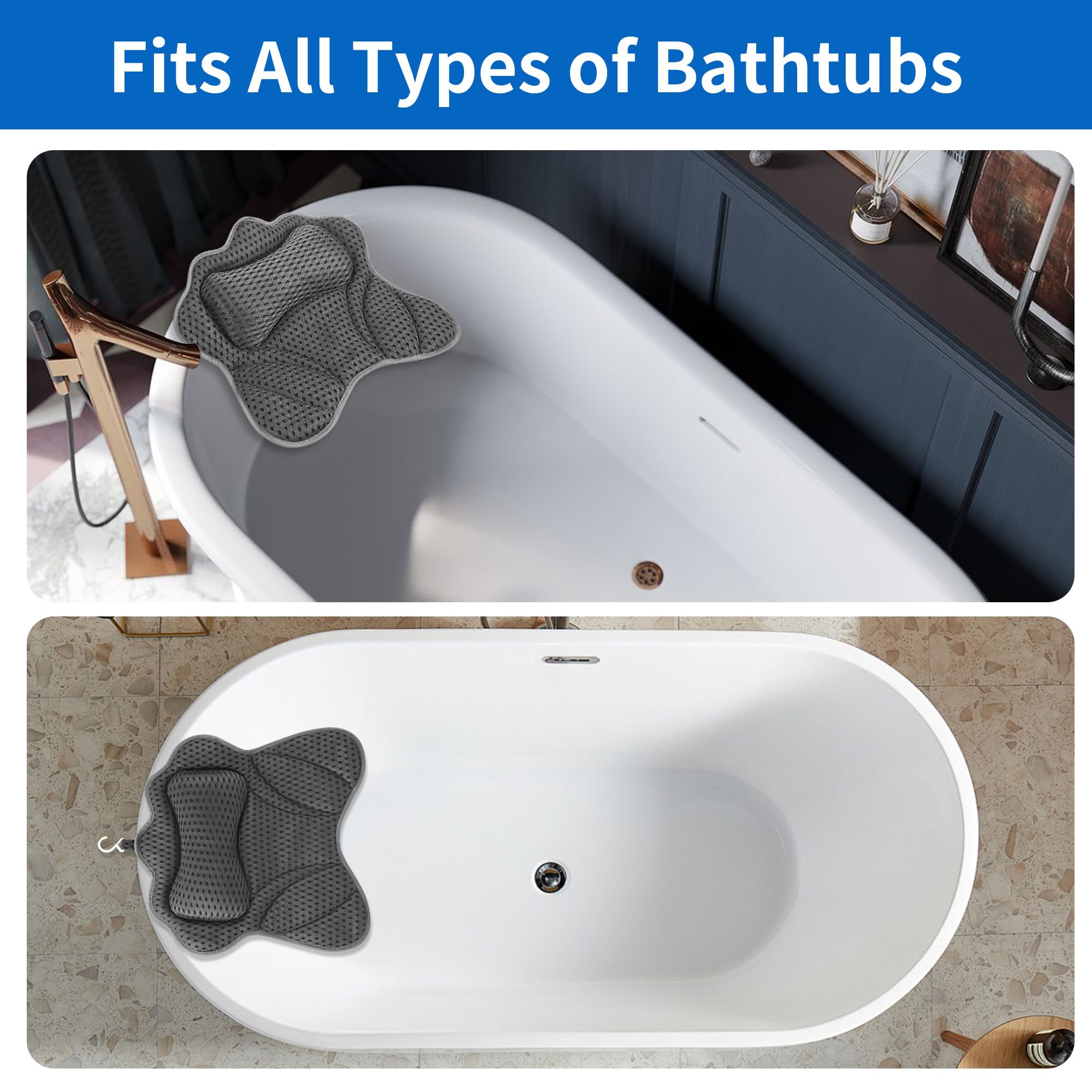 Cuscino Vasca Da Bagno In Mesh 4D - Con 6 Ventose, Supporto Per Collo E Schiena, Ideale Per Relax - Foto 2