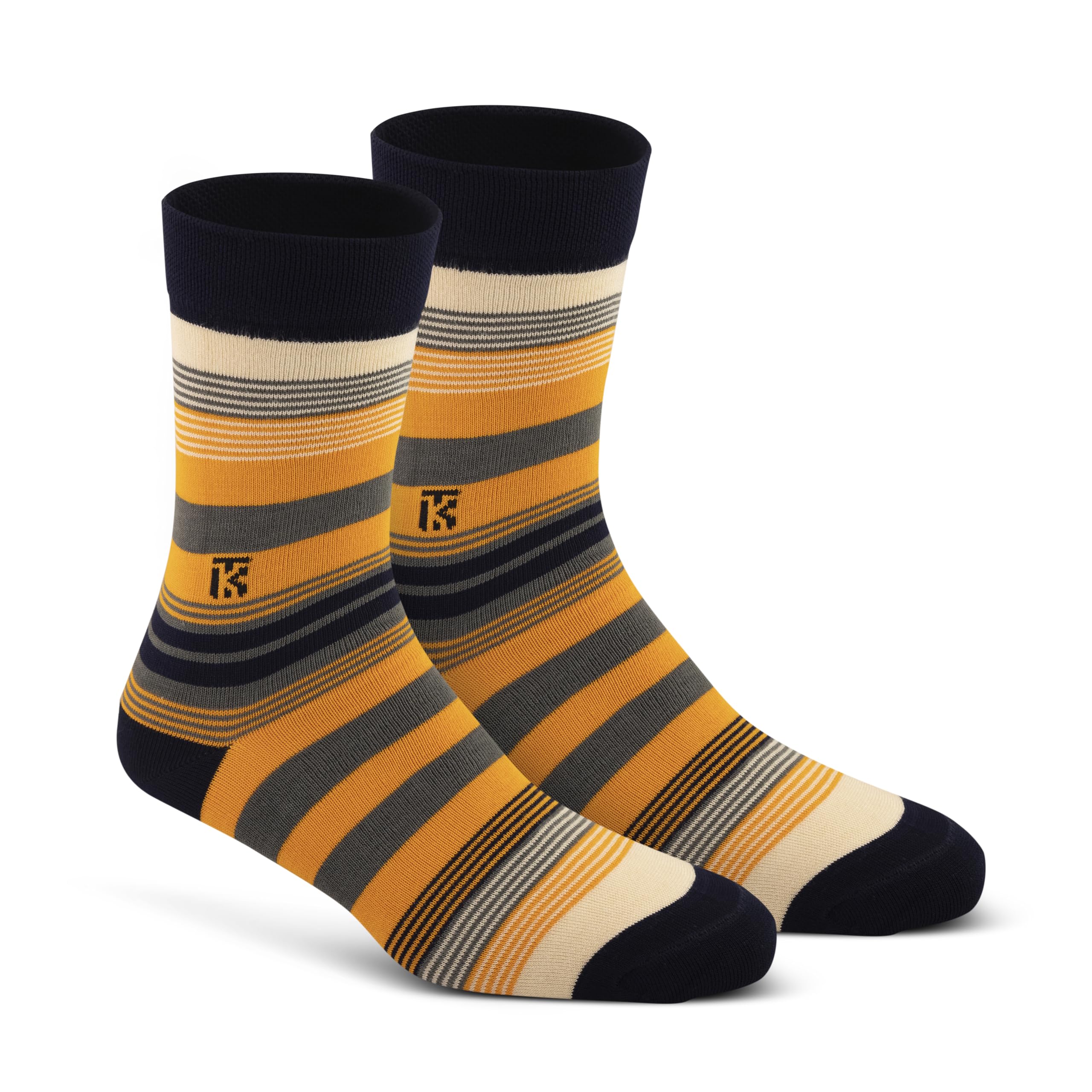 kikitoes Bamboo Fusion Stripe Pack of 1 Color Navy Blue with Beige Grey Orange Casual Formal Socks for Men-picture-28