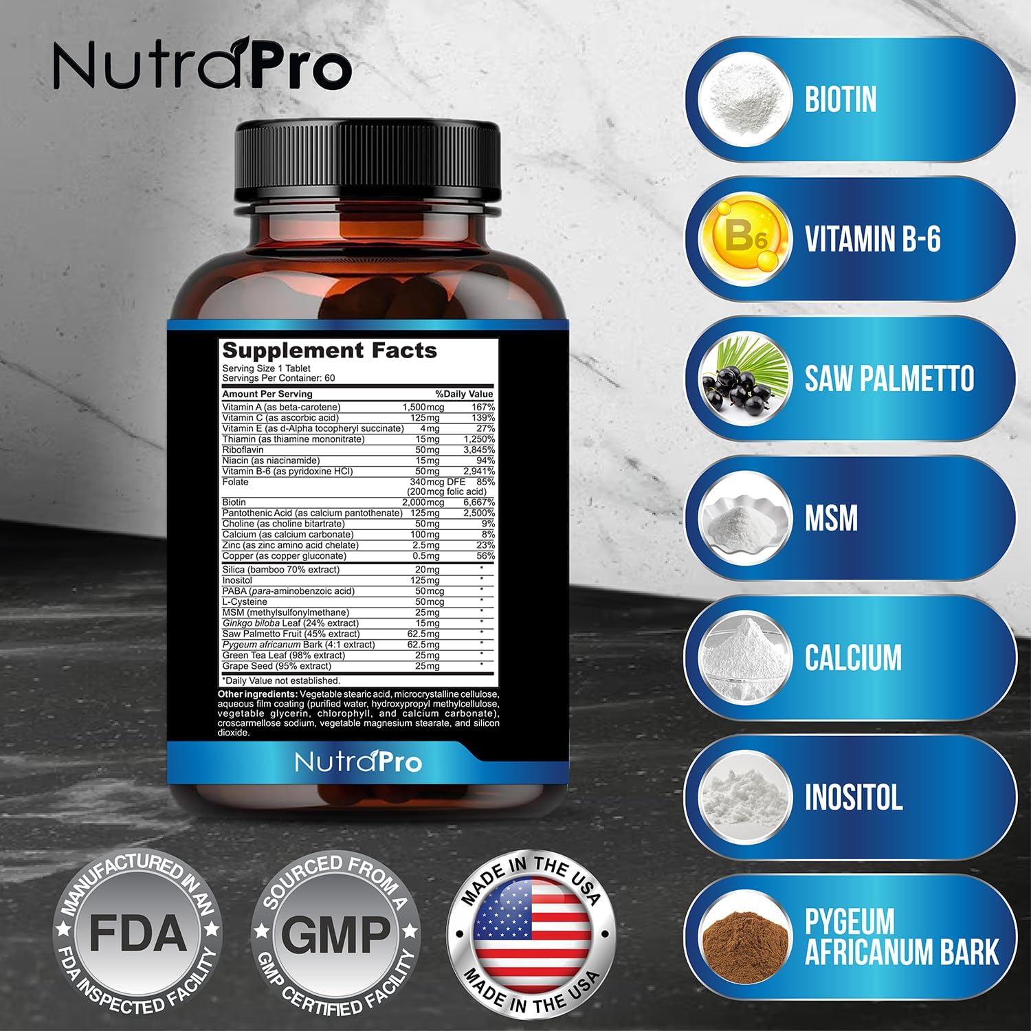 Mens Hair Growth-Hair Vitamins For Men. Anti Hair Loss Supplement, Regrow Hair & Beard Growth Pills With DHT Blocker For Thinning Hair & Hair Thickening With Biotin & Saw Palmetto.Thicker Fuller Hair - Image 6