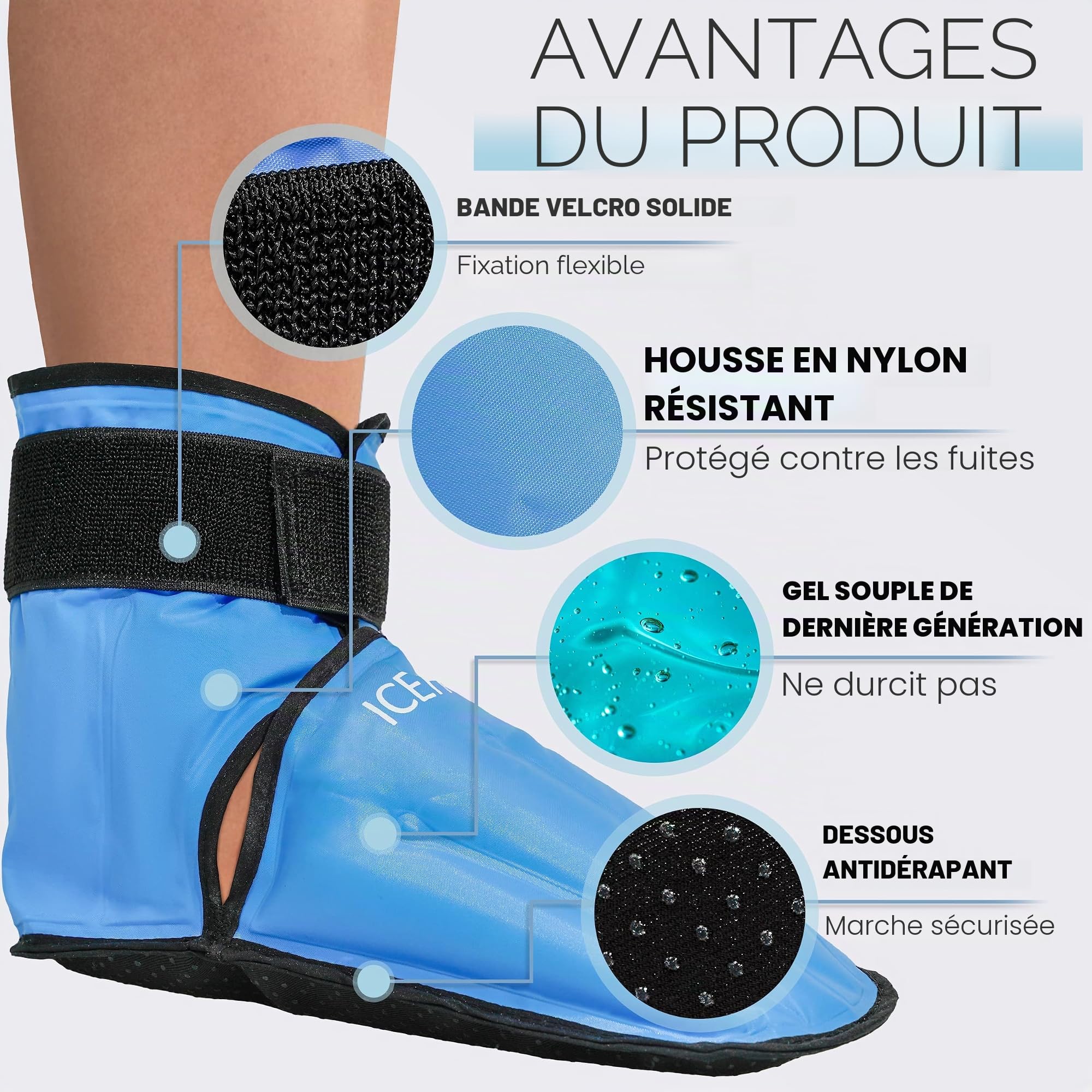 ICEHOF Chaussures rafraîchissantes + bottes – Tissu doux – Chaussettes rafraîchissantes avec gel thérapie par le froid pour pieds et orteils pour chimiothérapie, rhumatisme, chaussettes de glace,