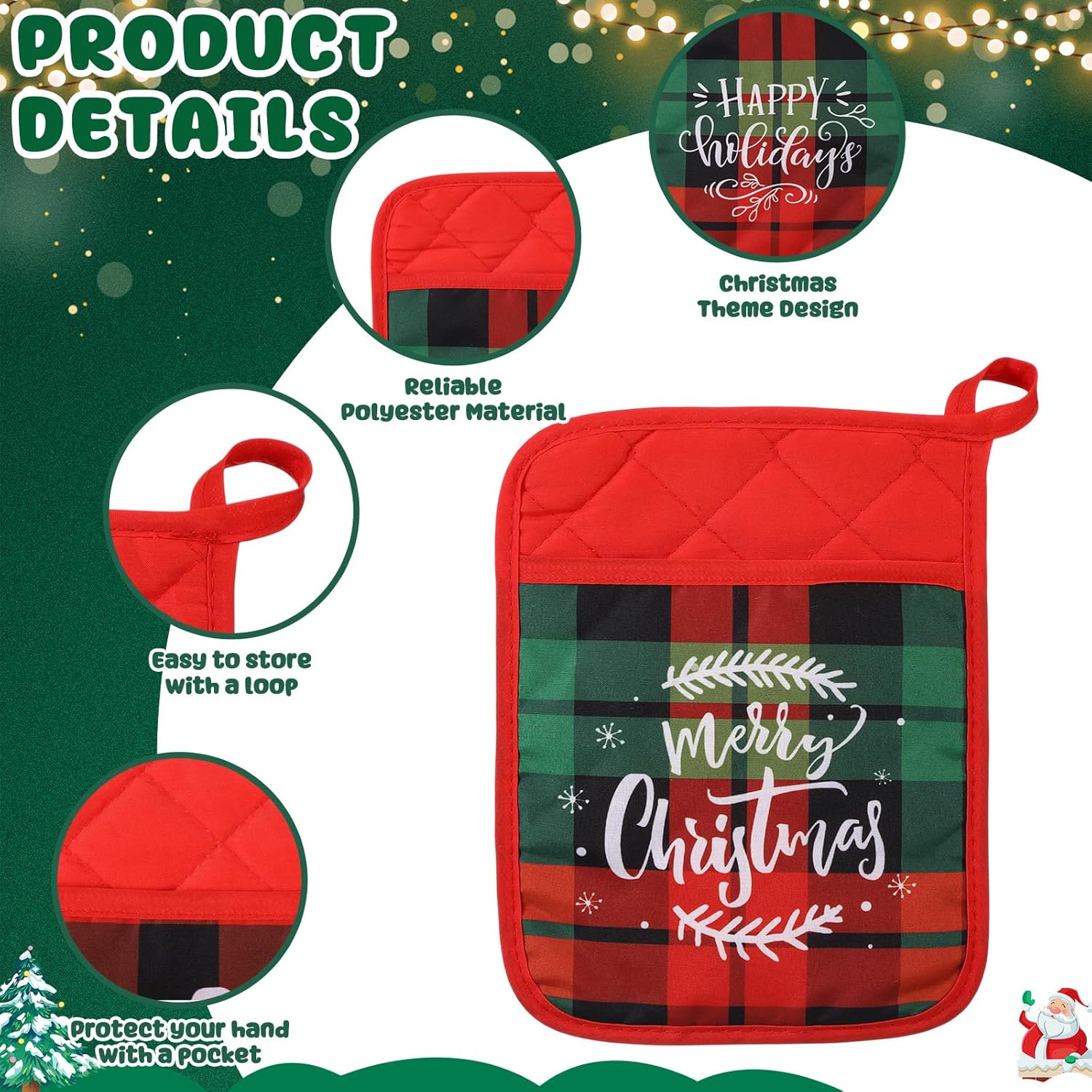 Chengu 58 Pcs Christmas Kitchen Gift Set Merry Christmas Pot Holders Xmas Supplies with Spatula Whisk Card Cooking Baking Gift for Xmas Party Decor Friends Family Baking Lover Presents (Plaid)