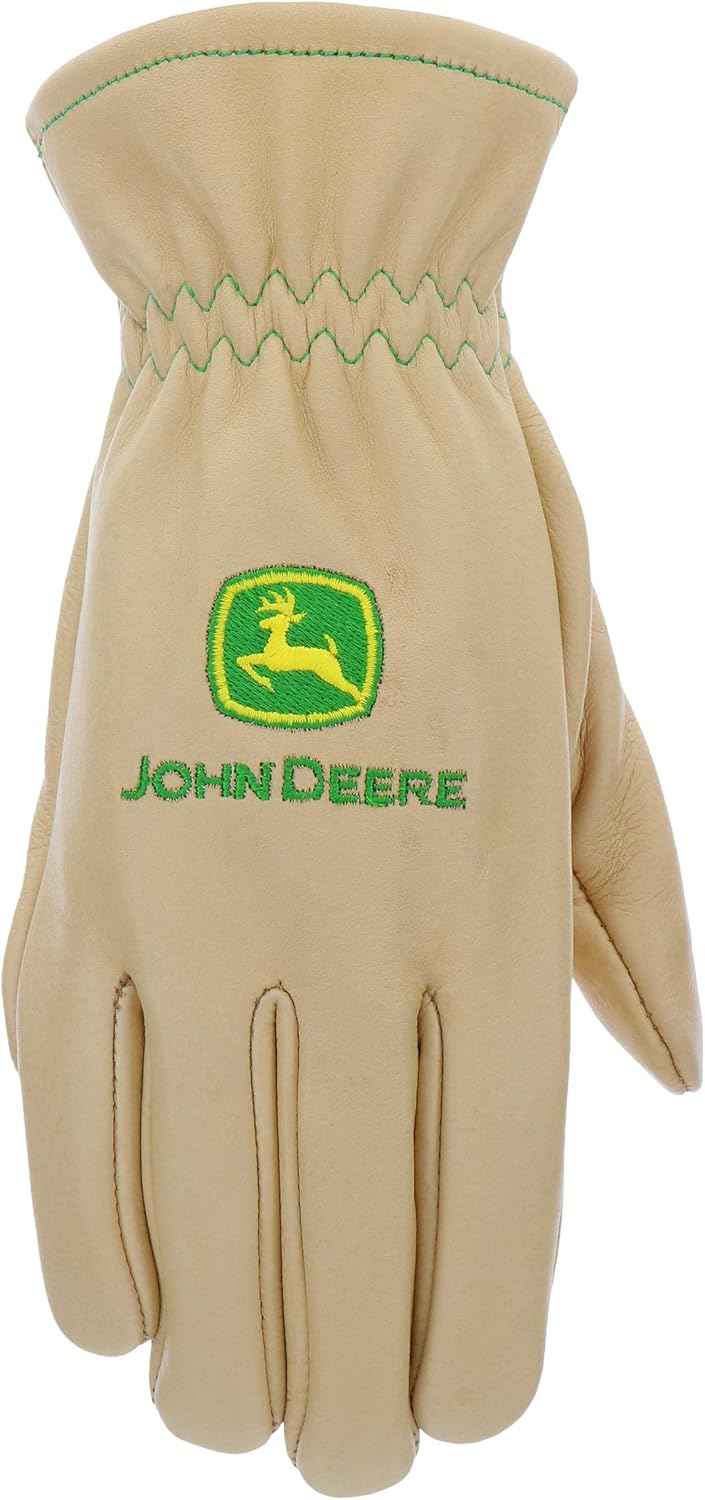 John Deere JD84014-WML Women's Water Resistant Leather Gloves, Abrasion Resistant, Tan, Medium/Large