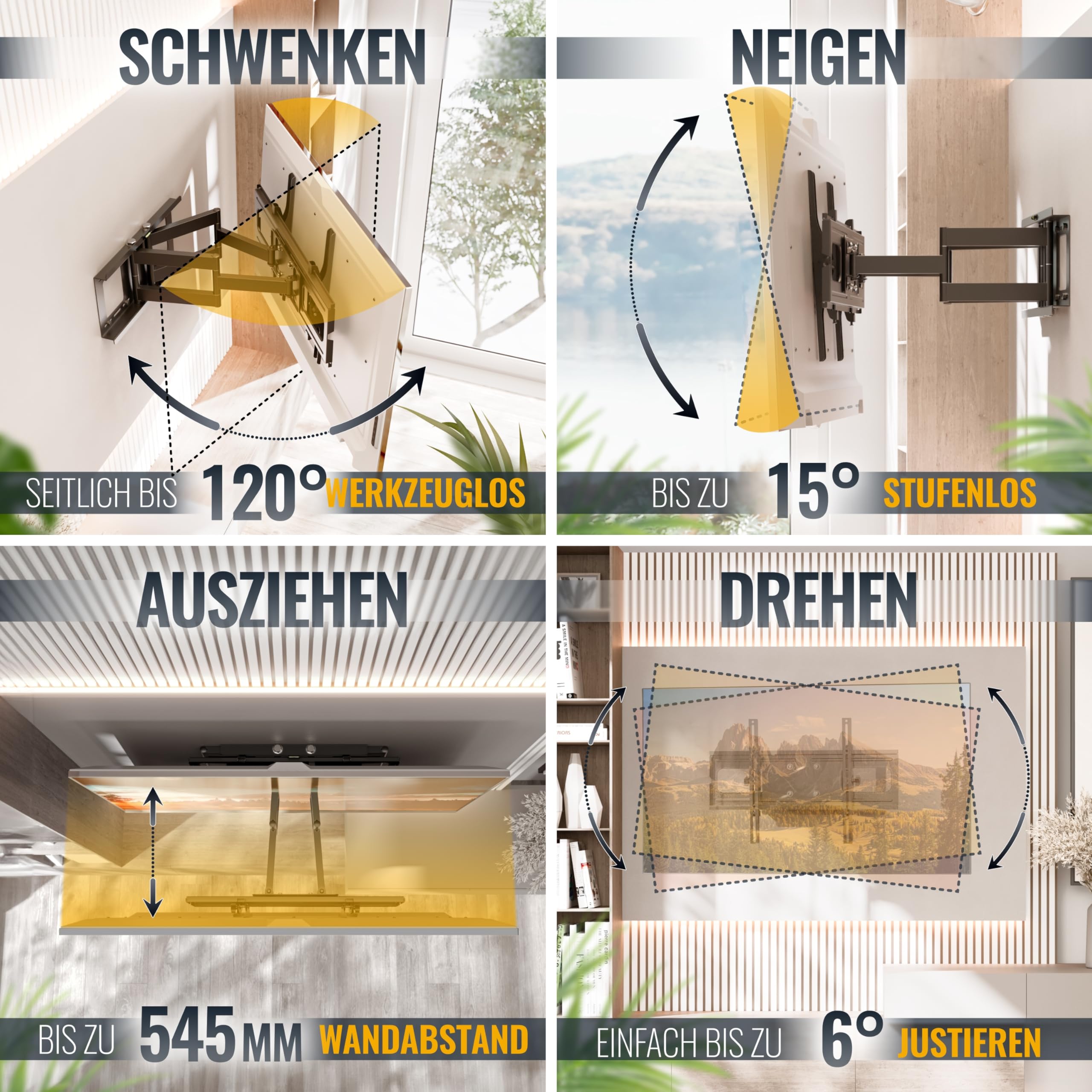 RICOO TV Wandhalterung Schwenkbar für 40-85 Zoll Fernseher Halterung Wand Fernsehhalterung Neigbar Universal Smart Flach OLED Curved Schwenkarm R06 Fernseh-Arm bis 95 Kg & VESA 600 (400) x 400 mm