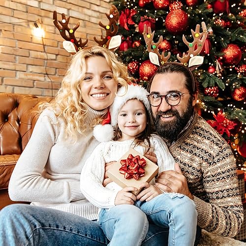 Miniatura 2 de Amosfun 2 diademas de Navidad con cuernos de reno de Navidad, diadema de cuernos de ciervo, diadema de orejas de reno de Navidad para accesorios de