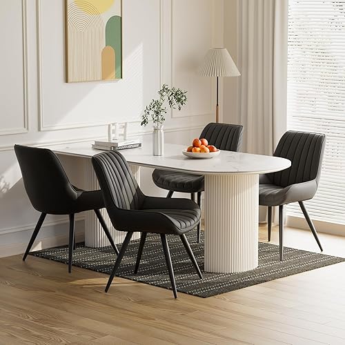 Juego de 4 sillas de comedor modernas de piel sintética de mediados de siglo con cojín suave, cómodas sillas de comedor tapizadas para cocina, color