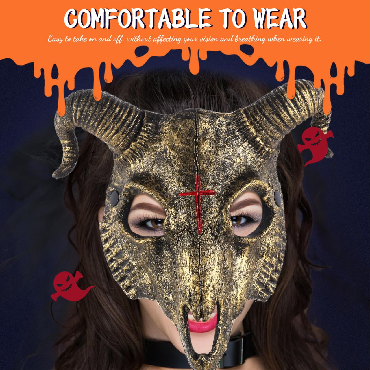 iplusmile Goat Skull Mask Halloween Costume Pu Full Face Mask for Adults Party Masquerade Cosplay Accessory - Image 3