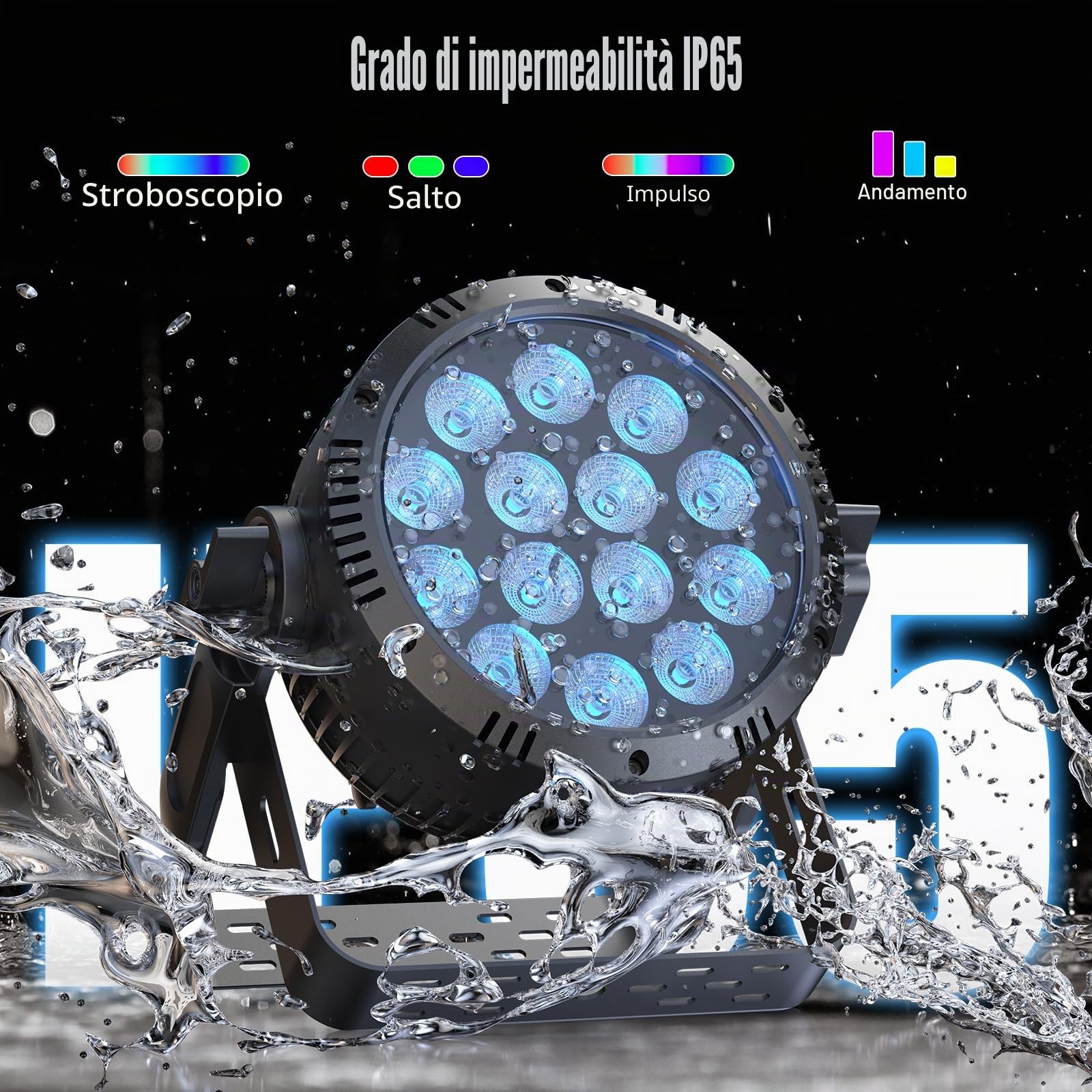 RGBW 200W Par LED IP65, 14 LED Faretto Luce da Palco Impermeabile con Stroboscopio, Illuminazione Discoteca per Feste Eventi Giornate di Pioggia Spettacoli DJ Esibizioni Festival