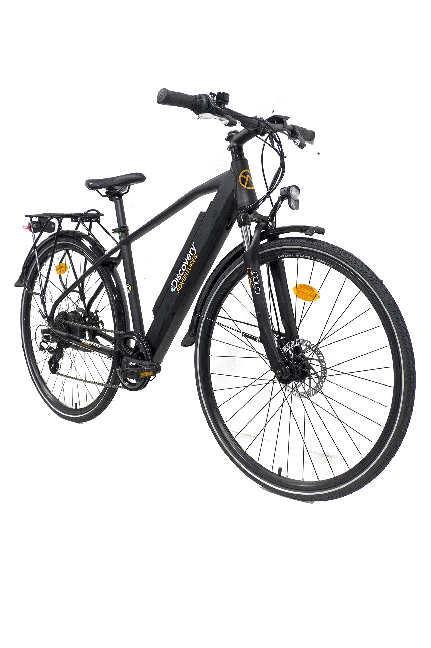 E-Bike a Pedalata Assisita, Trekking Bike Con Ruote e Forcella Ammortizzata, Cambio Shimano 7 Velocità, Nero Opaco, 28