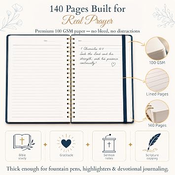 Hardcover Blank Christian Notebook – 140 Pages – Seek the Lord | Lined Pages with Bible Verse Cover – Inspirational Writing Spiral Notebook for Bible Study, 1 Chronicles 16:11