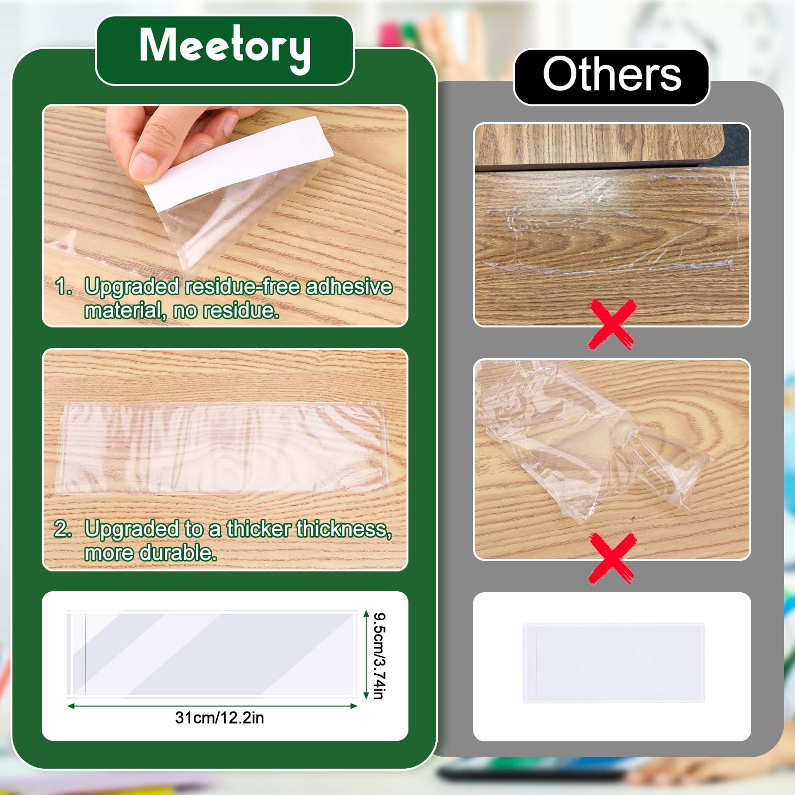 40 PCS Nameplate Pocket, 18.5" X 4.9" Self Adhesive Desk