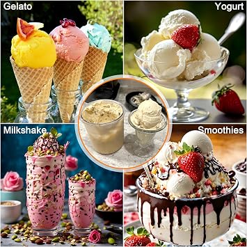 Hejo 4 Pack Ice Cream Tubs for Ninja CREAMi NC300UK Series | 16 oz Pint Containers with Lid for Ninja Ice Cream Accessory Includes 4 Spoons + Aluminum Scoop