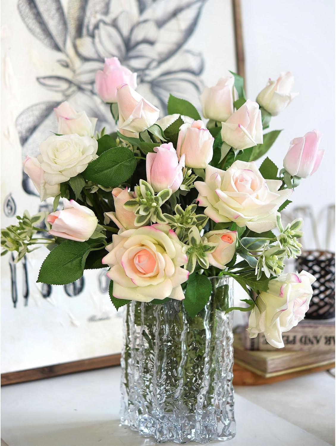 FiveSeasonStuff Lady Pink Long Stem 21'' Roses Real Touch Silk Artificial Flowers ‘Petals Feel and Look Like Fresh Roses' 12 Stems