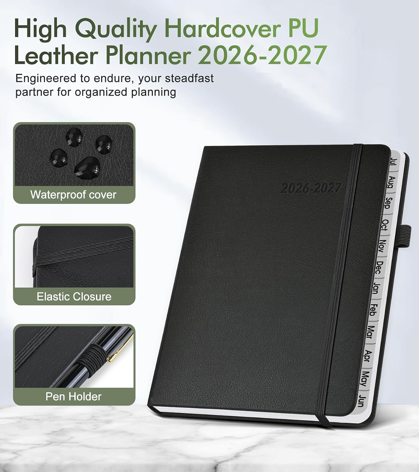 Planner 2026-2027, Academic Weekly and Monthly Calendar Planner from July 2026 - June 2027, Hardcover Leather Daily Agenda Book with Tabs, College School Organizer for Student Teacher, A5 (5.75" x 8.38"), Black image 4