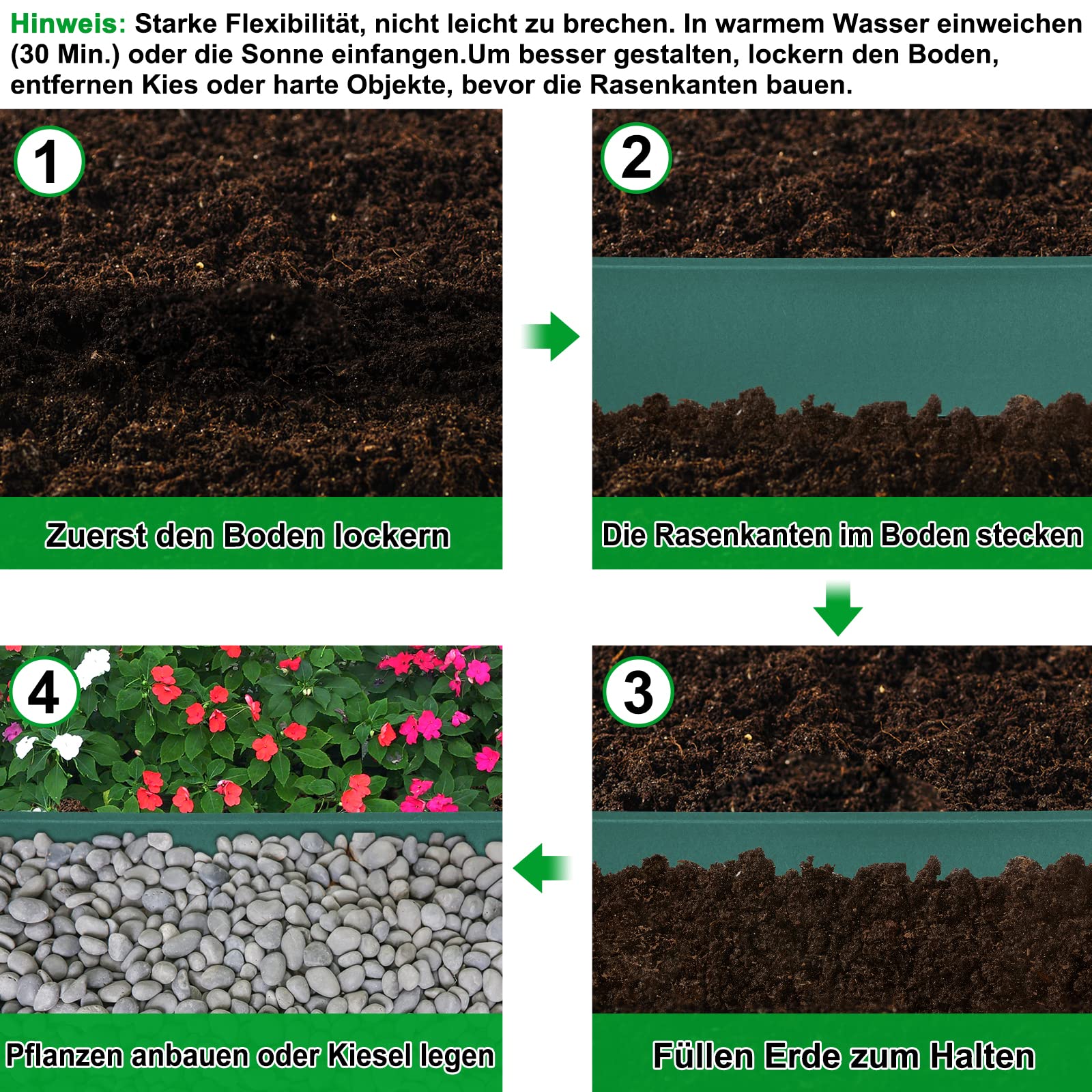 UISEBRT Lawn Edging Roll - Bordo per aiuole in plastica, 20 m, colore: verde