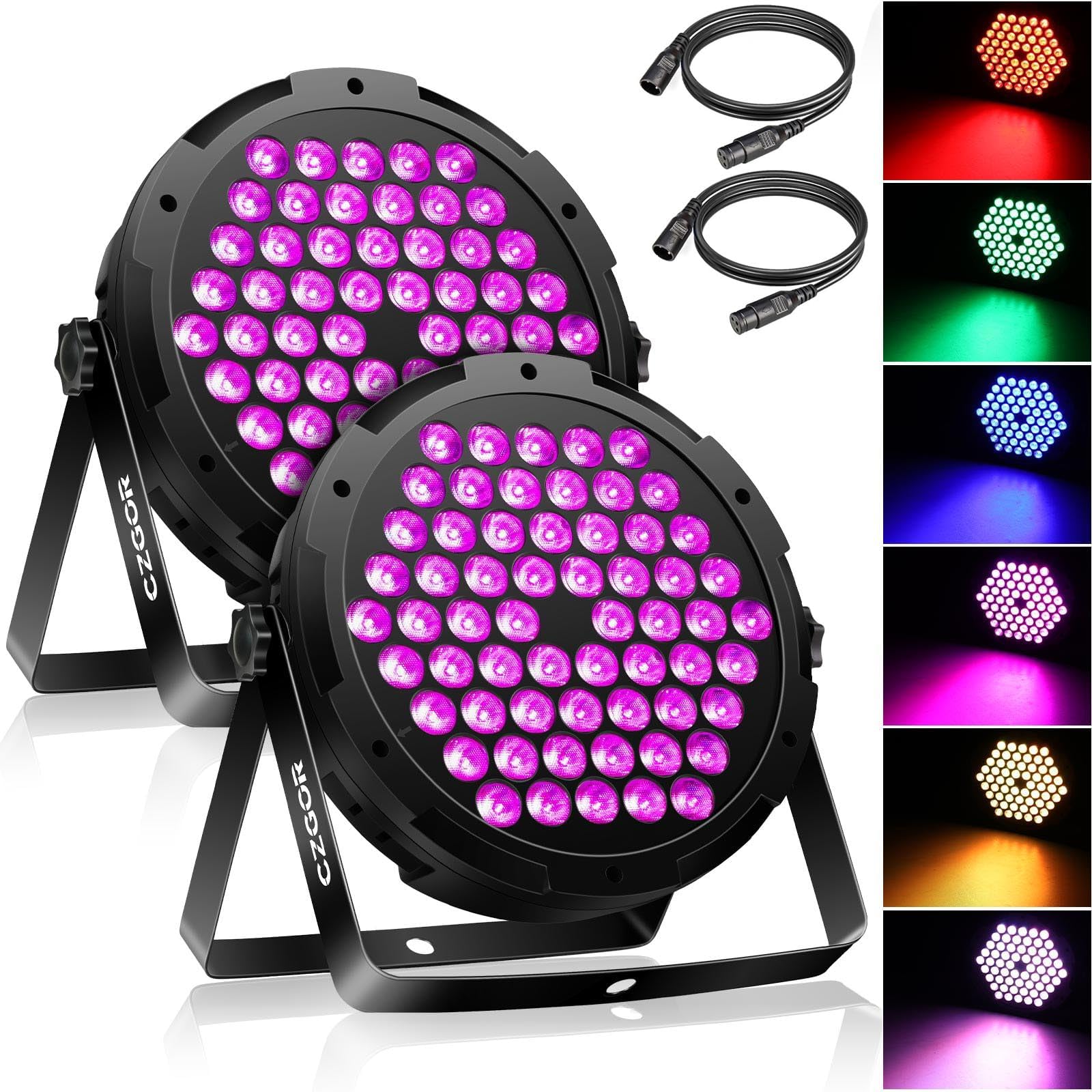 90W Par LED Luce, Czgor 60 LED Par RGB 3 in 1 Luci da Palco Senza Telecomando con 1M Cavo DMX, DMX512 7CH Discoteca Illuminazione Palco per Feste Bar DJ Discoteca Matrimonio, 2 Pezzi