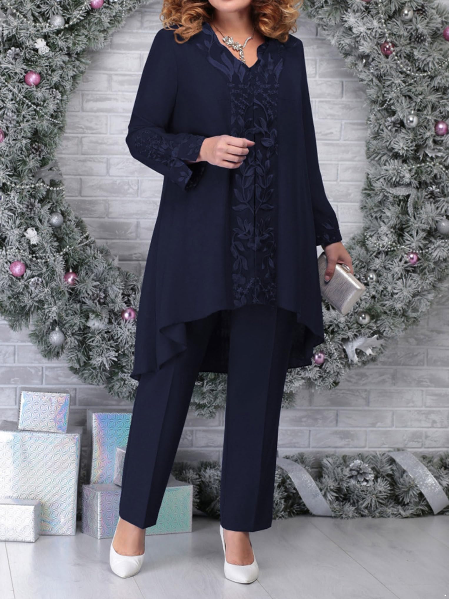 Doomiva 3 Pezzi Completi Eleganti Donna Cardigan Elegante Bolero da Cerimonia Maglietta a Maniche Corte Pantaloni Abito da Cocktail Abito da Sera Nozze Party Matrimonio