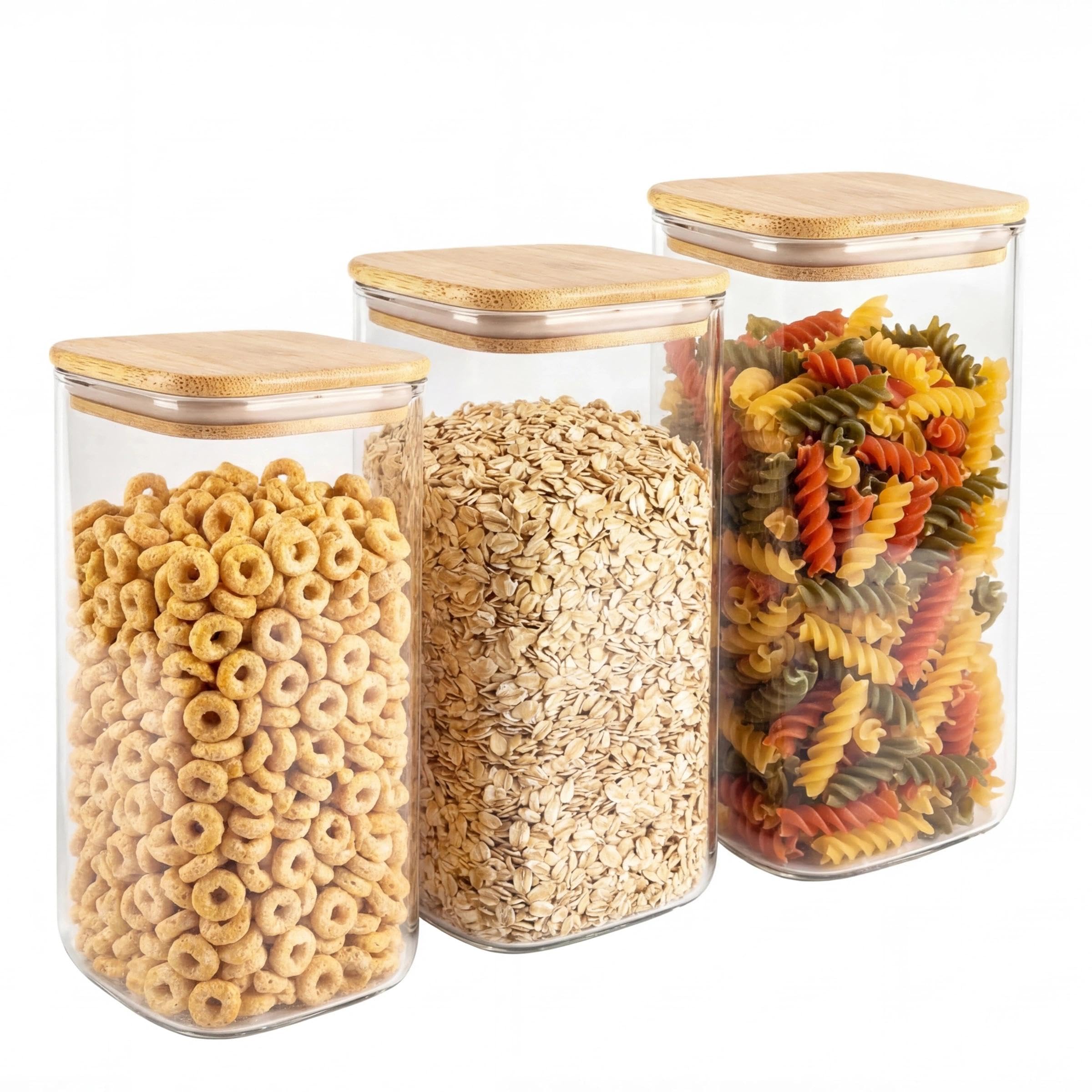 3 Pcs 1500ml Glass Cereal Storage Jars, Pasta Storage Containers with Lid