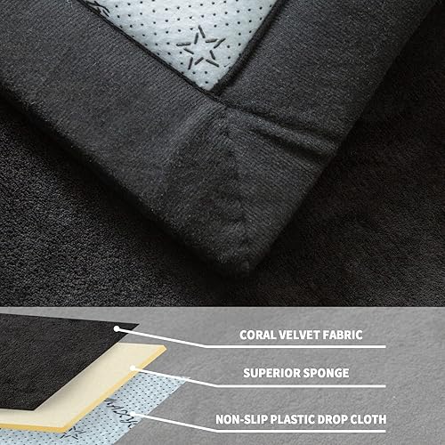 Miniatura 5 de MAXYOYO Alfombra de terciopelo negro y coral, alfombra gruesa de tatami japonés para sala de estar con respaldo antideslizante, alfombra grande de