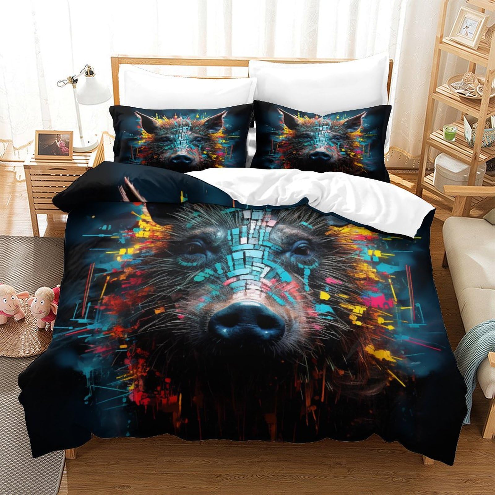 Housse de couette porcs 3D anti-transpiration en microfibre respirante super king 260x220