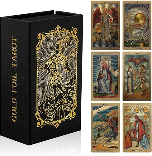78 cartas de tarot con libro guía, cubierta de tarot Rider Waite, cubierta de tarot de lámina dorada para principiantes, impermeable y duradera