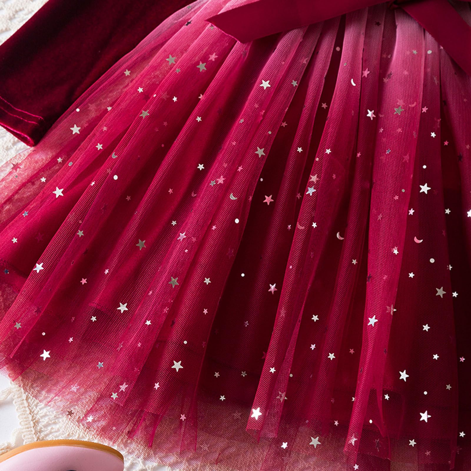 Genérico Vestido de Navidad Manga Larga Estampado Estrellas Nudo, Fiesta de Navidad en la Escuela